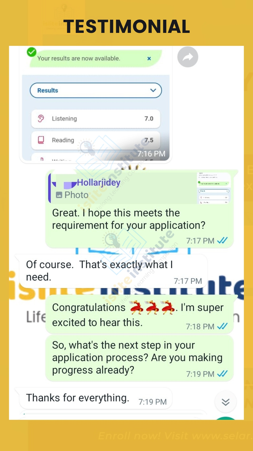 IELTS learner result — Writing jumped a full band
