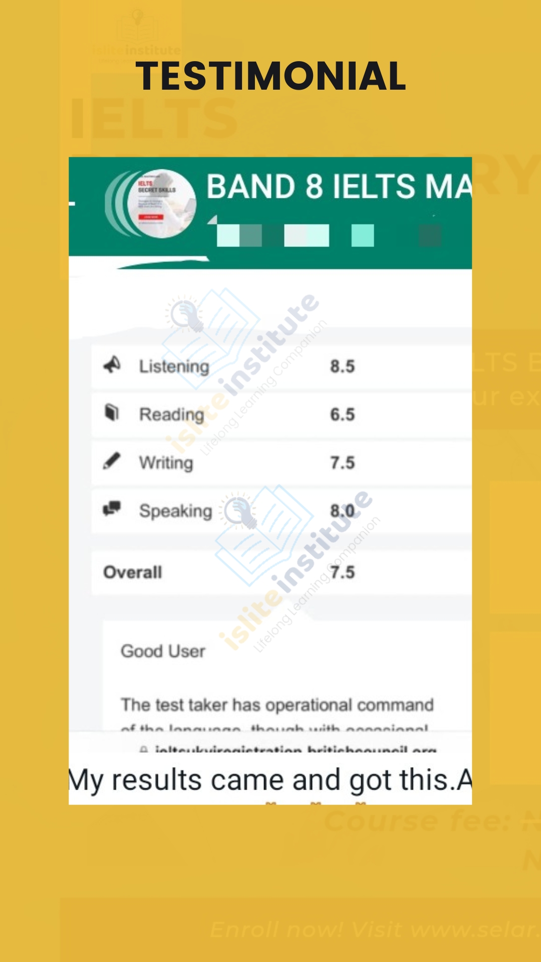 IELTS learner result — First attempt, done